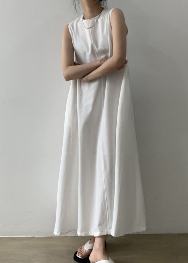White Patchwork Loose Long Dress Sleeveless