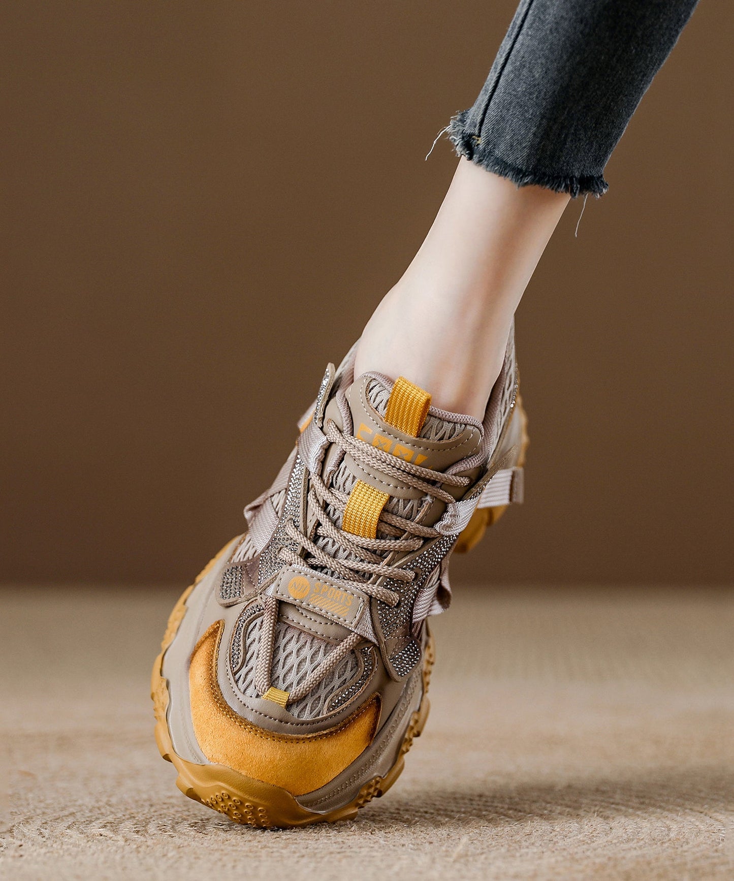 Yellow Zircon Platform Breathable Mesh Splicing Lace Up
