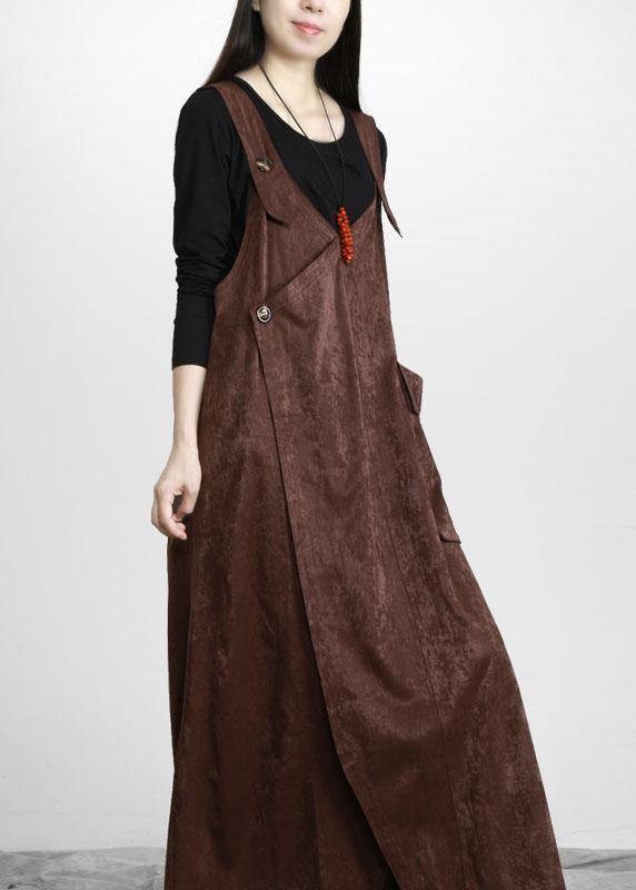 Unique Chocolate Button Asymmetrical Design Carpenter Holiday Dress Fall
