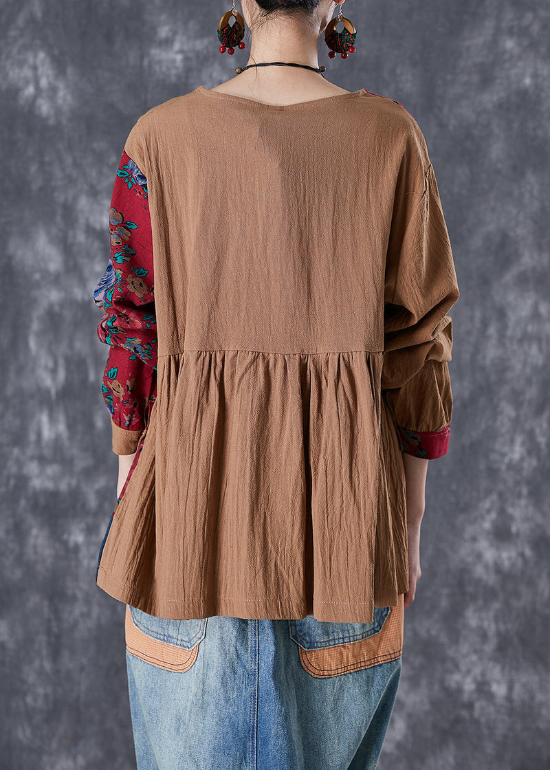 Colorblock Oversized Patchwork Linen Top Fall