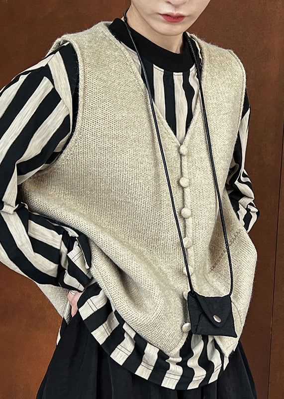 Apricot V Neck Button Knit Vest Autumn