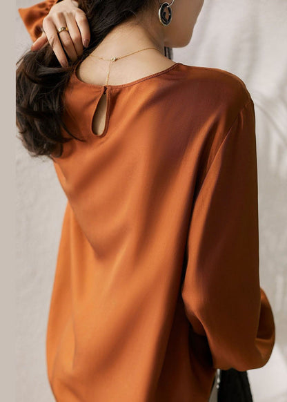 Caramel O-neck Oversized Draping Fine Silk Top Spring
