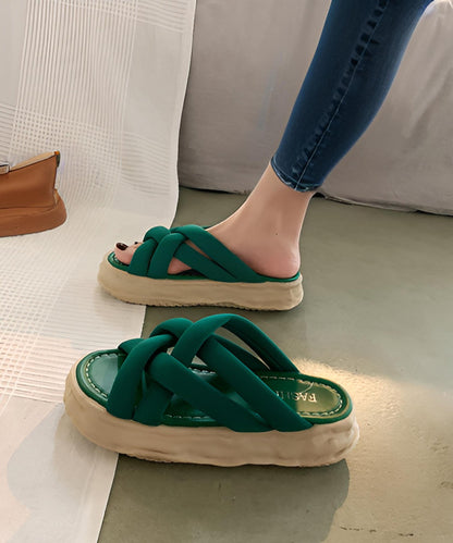 Green Slide Sandals Platform Splicing Cross Strap Peep Toe