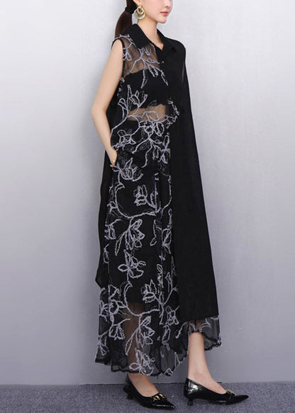 Sheer Black Asymmetrical Chiffon Two Pieces Set Sleeveless