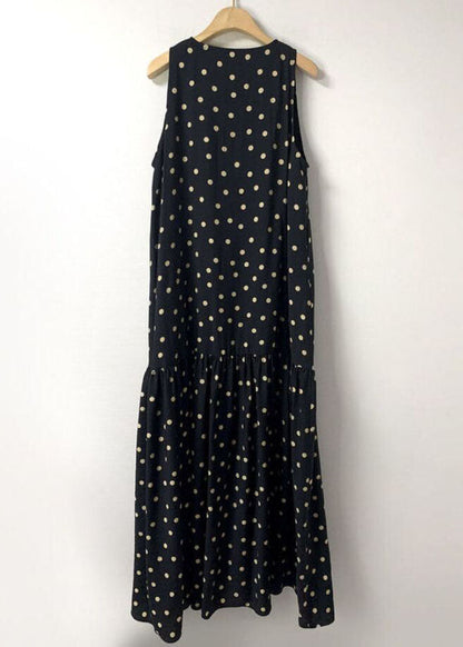 Modern Black Patchwork Dot Ankle Dress Sleeveless