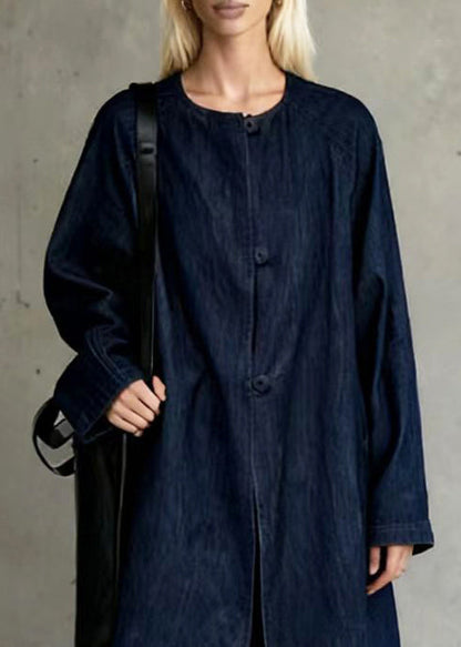 Navy Oversized Side Open Denim Two Piece Suit Set Spring