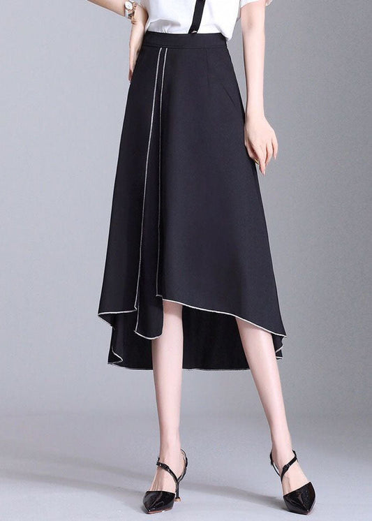 Black Asymmetrical Patchwork Chiffon Skirts Summer