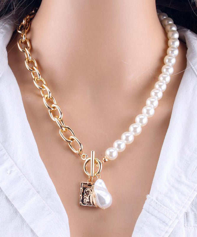 Gold Chain Pearl Necklace for Baroque Pearl Metal Two Piece Set