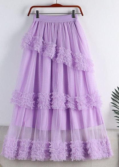 Green High Waist Ruffled Tulle a Line Skirt Spring
