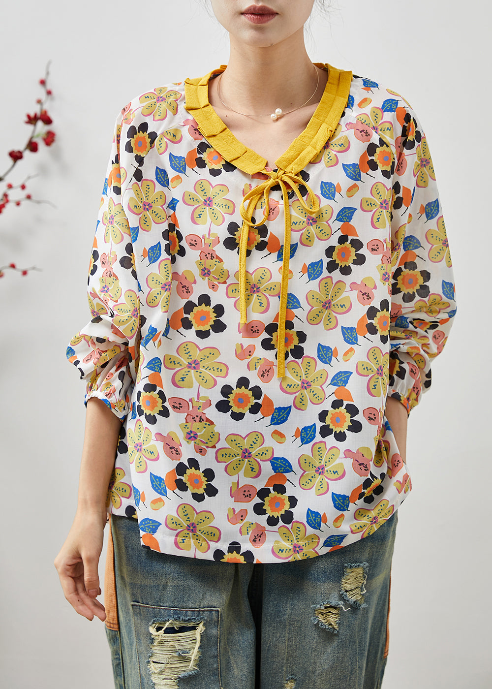 Stylish Yellow Oversized Cotton Shirt Tops Summer