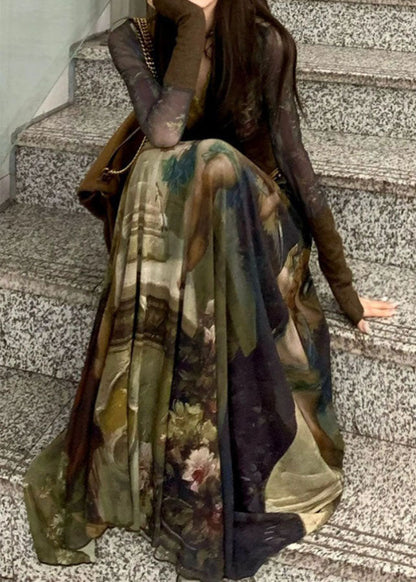 Print Tunic Sashes Maxi Dresses Spring