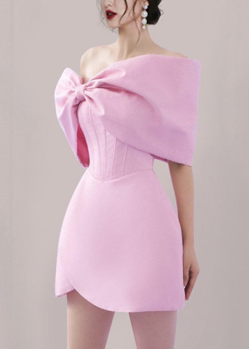 Pink Bow Cotton Mid Dress Summer