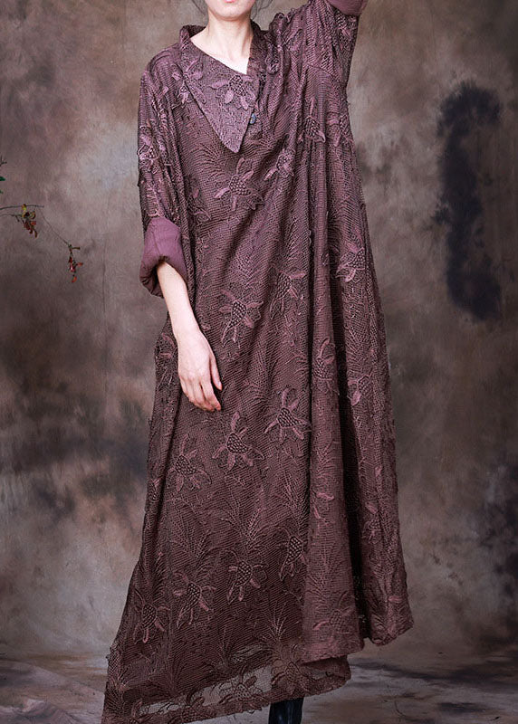 Art Chocolate Asymmetrical Lace Dress Spring