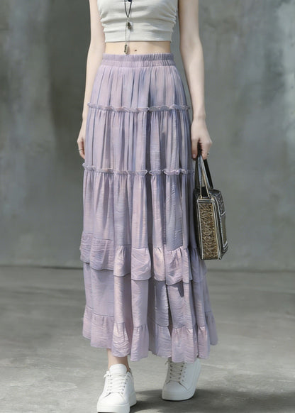 Art Purple Ruffled Patchwork Maxi Skirts