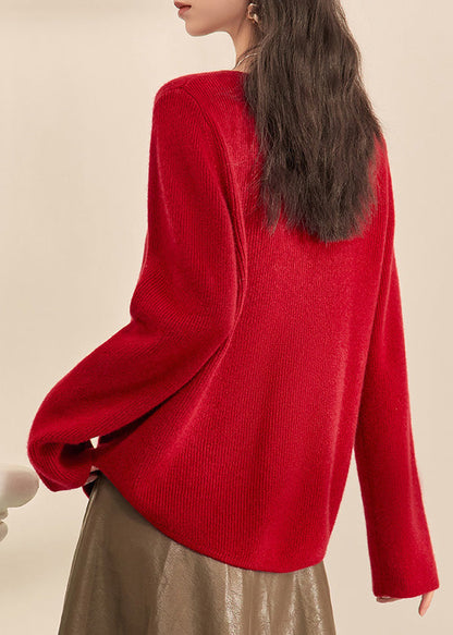 Chinese Style Red O-neck Button Cozy Cotton Knit Cardigans Spring