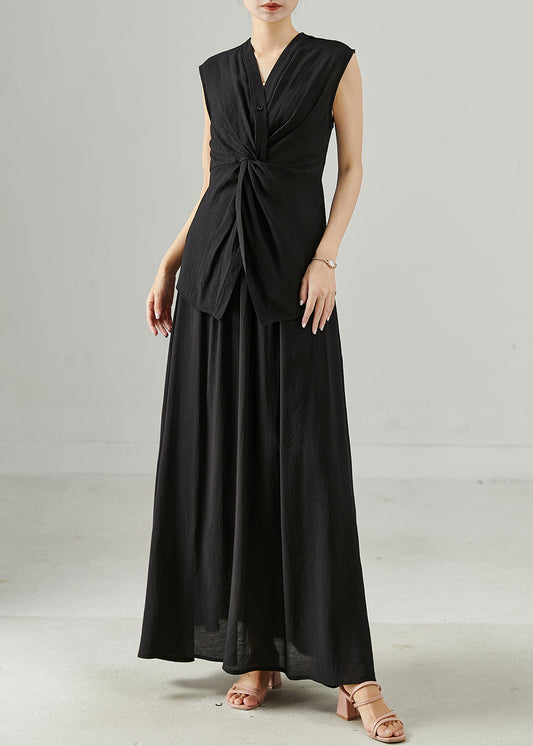 Stylish Black Asymmetrical Silm Fit Sets 2 Pieces Sleeveless