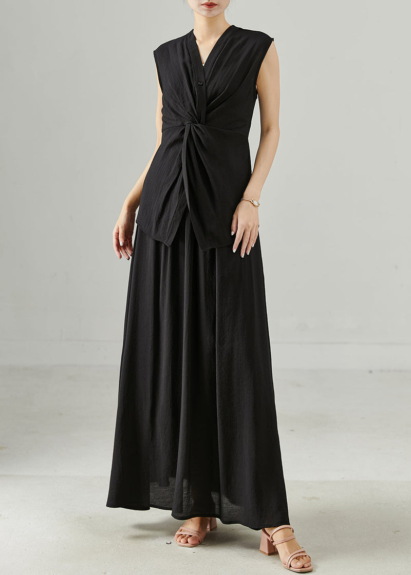 Stylish Black Asymmetrical Silm Fit Sets 2 Pieces Sleeveless