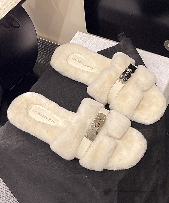 Pink Fuzzy Fur Fluffy Slippers Shoes Splicing Sequined Peep Toe