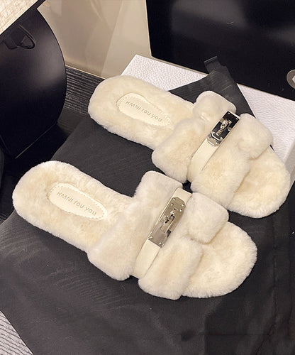 Pink Fuzzy Fur Fluffy Slippers Shoes Splicing Sequined Peep Toe