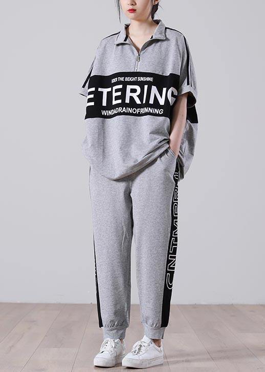 Art Grey Low High Design Two Pieces Set Summer Cotton
