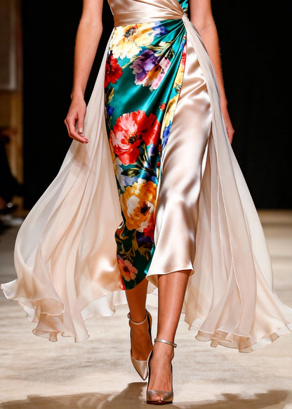 Colorblock Asymmetrical Patchwork Silk Party Dress Summer