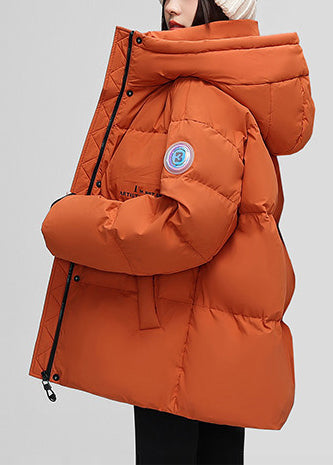 Orange Hooded Letter Duck Down Down Coat Winter