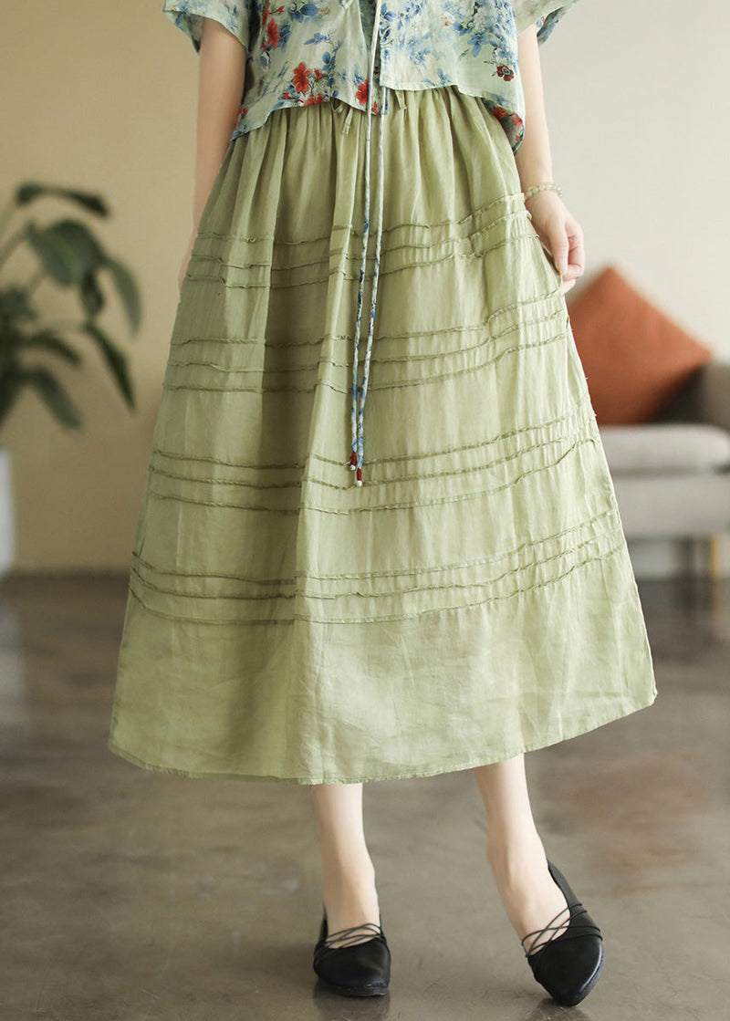 Dark Blue Patchwork Elastic Waist Ramie a Line Skirts
