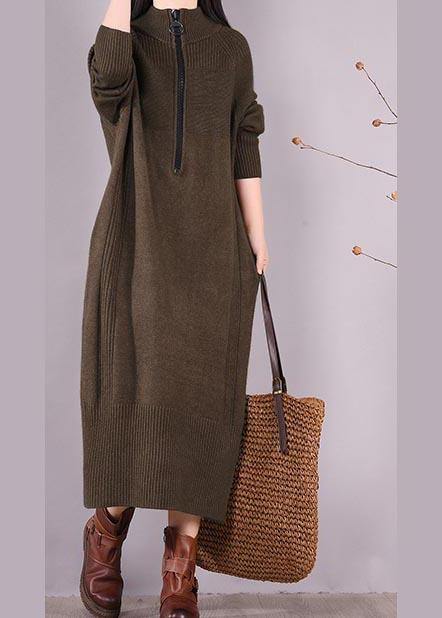 Chocolate Dresses Zippered Pockets Maxi Spring Dress