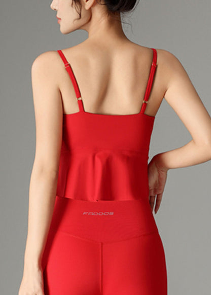 Style Red Spaghetti Strap Top and Gym Shark Leggings Two Pieces Set Summer