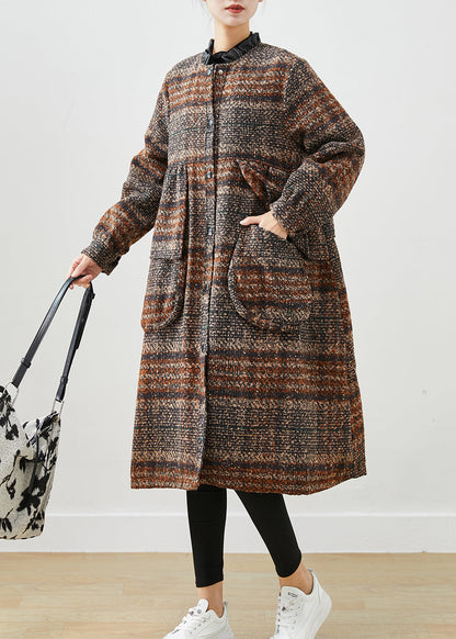 Classy Brown O-neck Oversized Thick Woolen Coats Fall