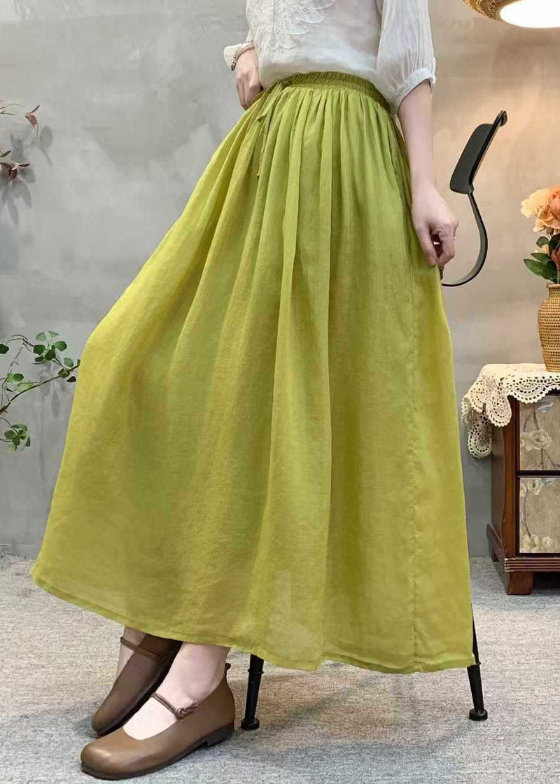 Khaki Wrinkled Elastic Waist Linen Skirts Summer