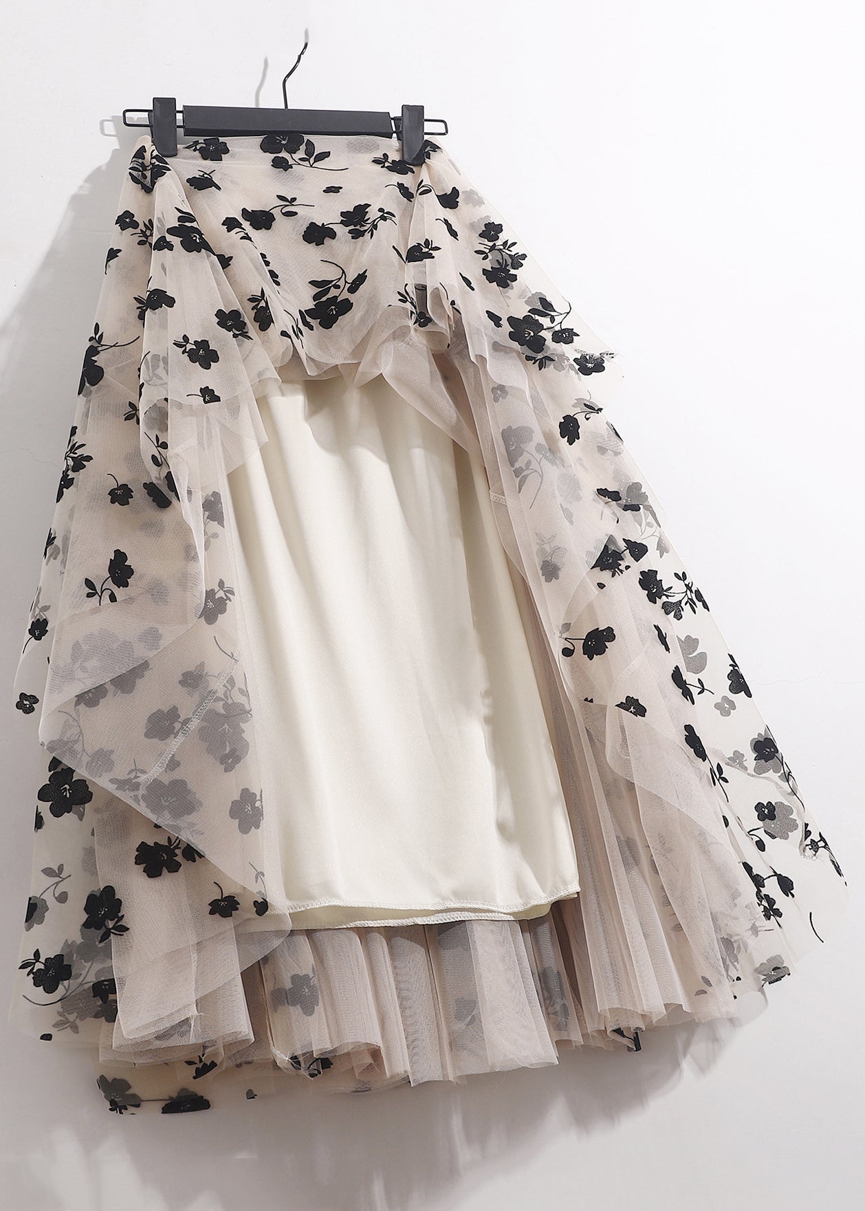 Apricot Wrinkled Loose Tulle Skirts High Waist Spring