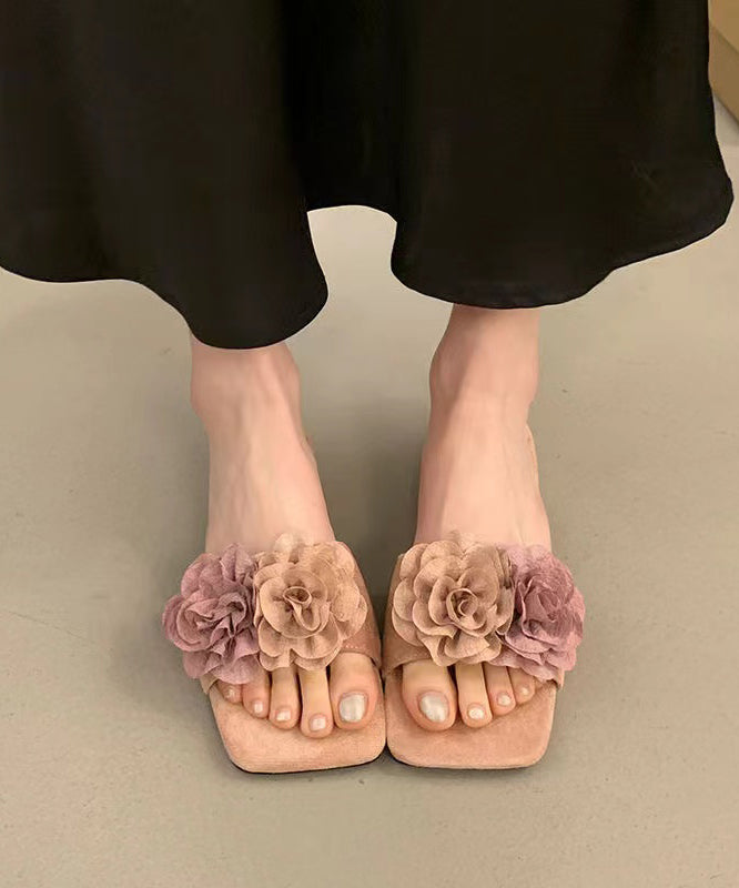 Pink Splicing Slide Sandals Peep Toe
