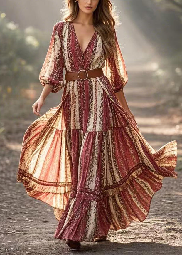 Print Exra Large Hem Cotton Cinched Dress Spring