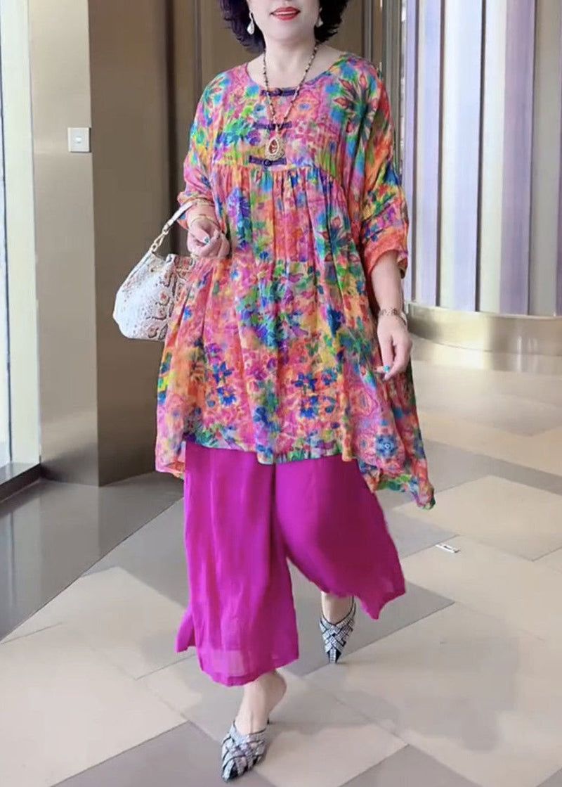 French O-neck Print Cotton 2 Piece Bracelet Sleeve