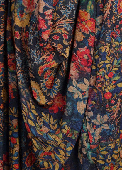 French Print O-neck Long Sleeve Silk Dresses Summer