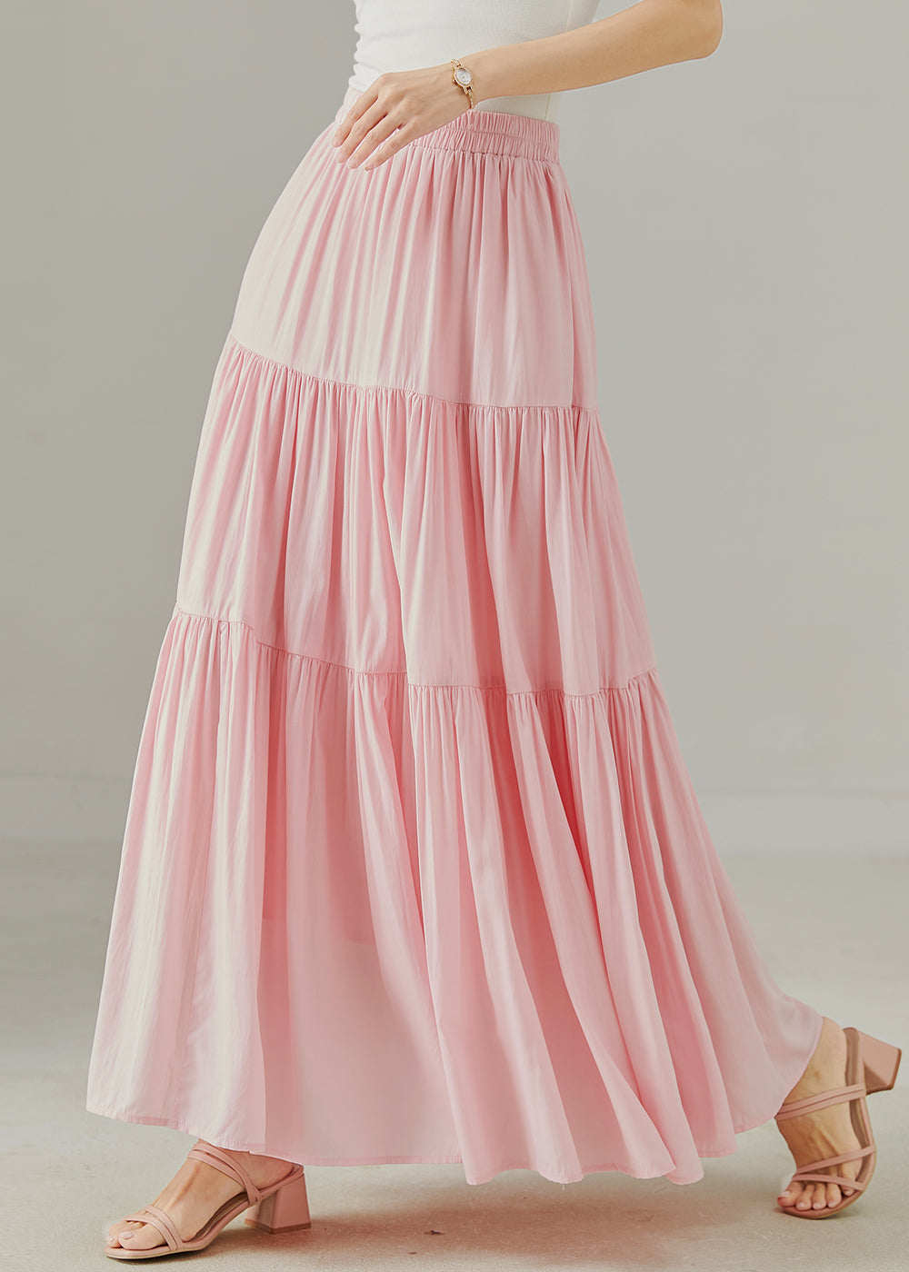 Pink Patchwork Cotton a Line Skirts Exra Large Hem Fall