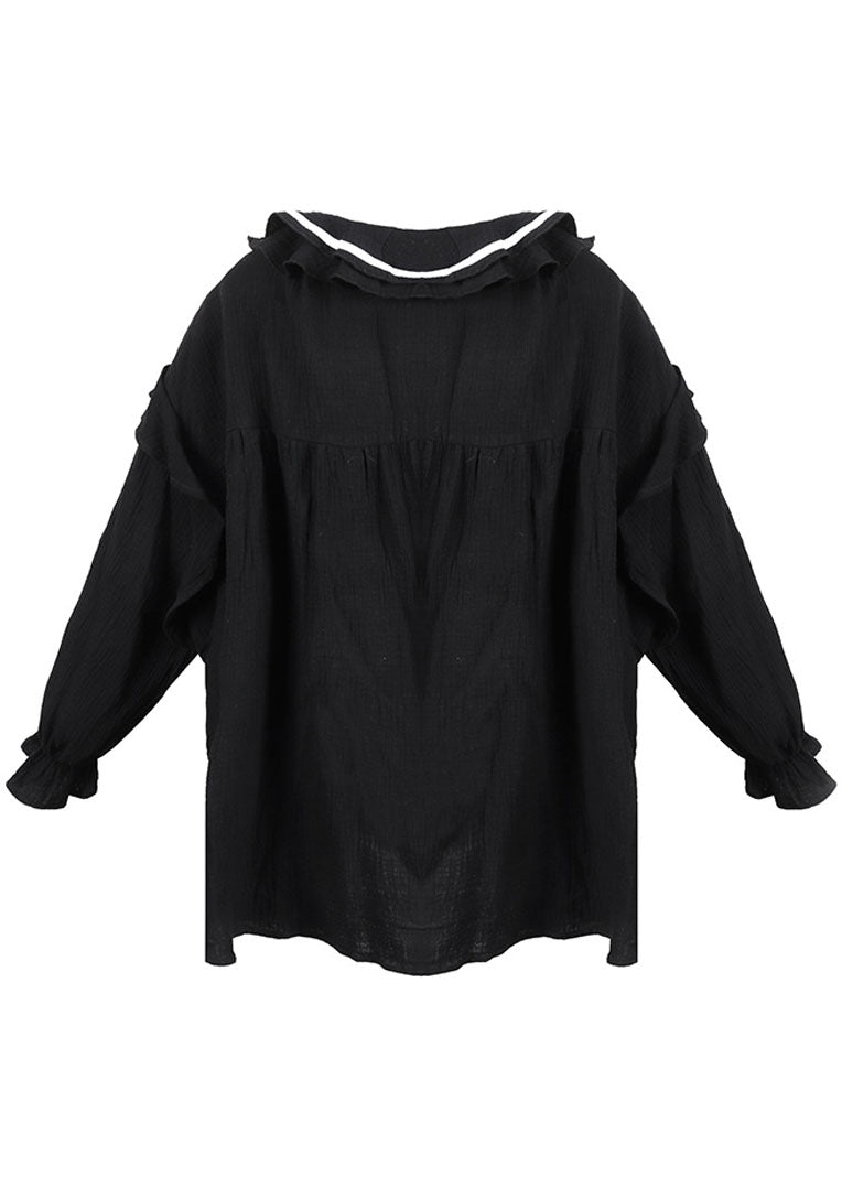 Comfy Black V Neck Ruffles Asymmetrical Design Fall Maxi Dresses Long Sleeve