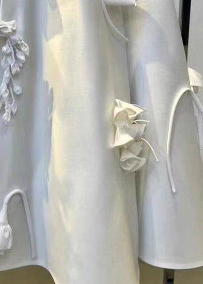 White Wrinkled Decorated Skirts Summer
