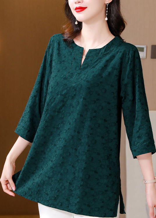 Dull Green Oversized Print Cotton Top Bracelet Sleeve