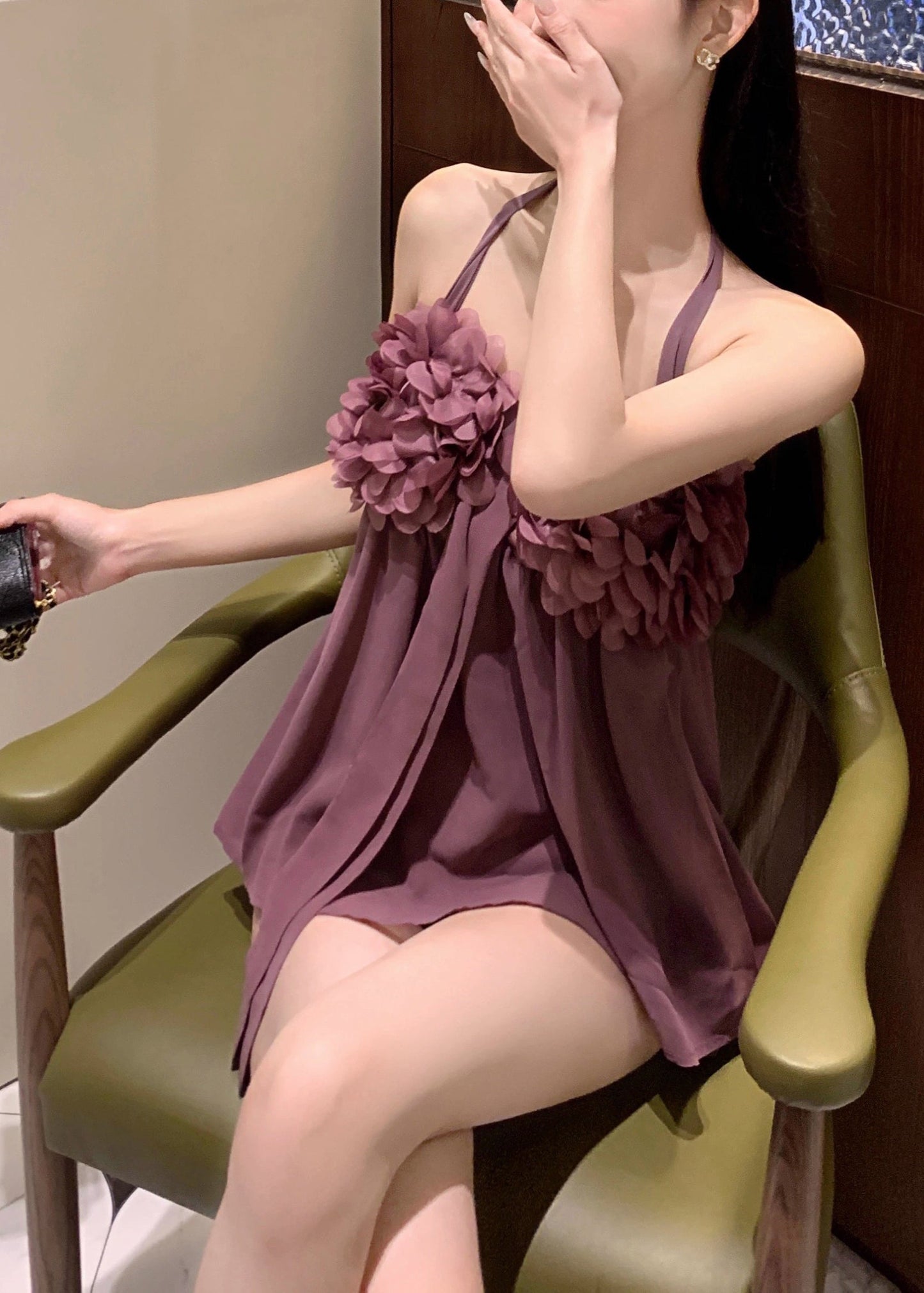 Purple Chiffon Halter Tops Summer