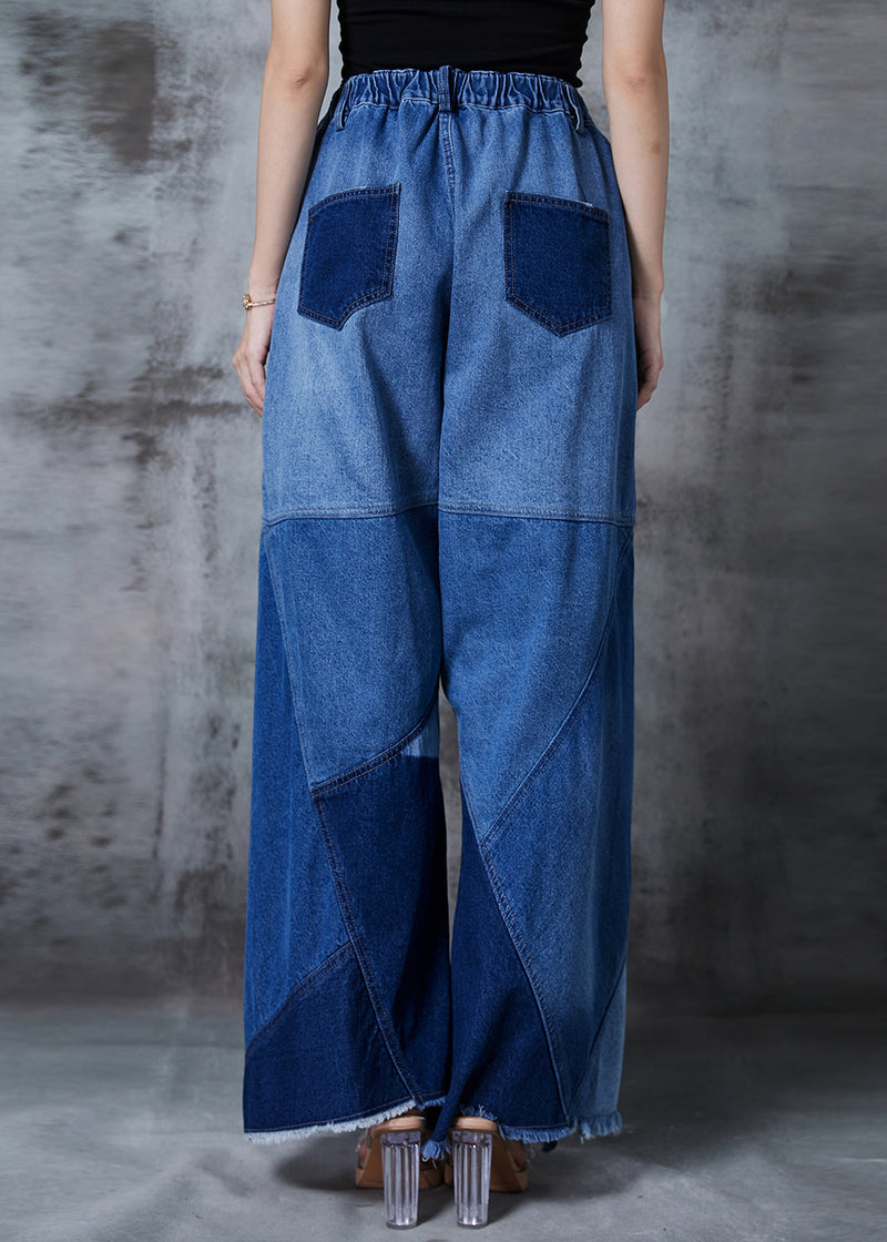 Blue Asymmetrical Patchwork Denim Pants Spring