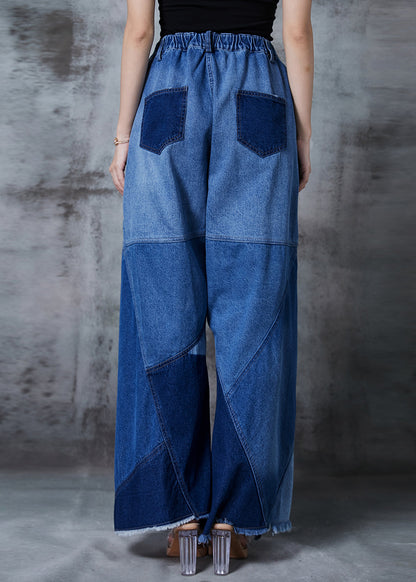 Blue Asymmetrical Patchwork Denim Pants Spring