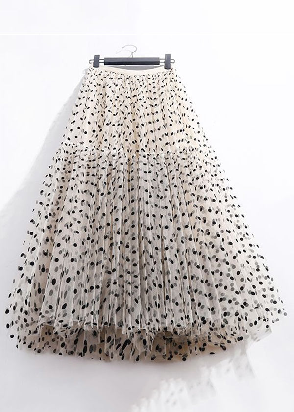 New Apricot Wrinkled Dot High Waist Tulle Skirt Spring