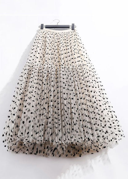 New Apricot Wrinkled Dot High Waist Tulle Skirt Spring