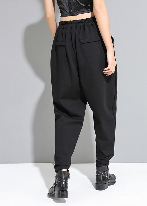 French Black Patchwork Pockets Button Fall Harem Pants