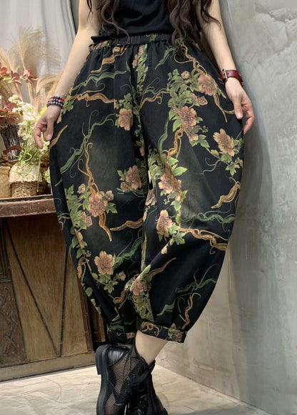 Autumn New Print Elastic Waist Denim Lanterns Pants