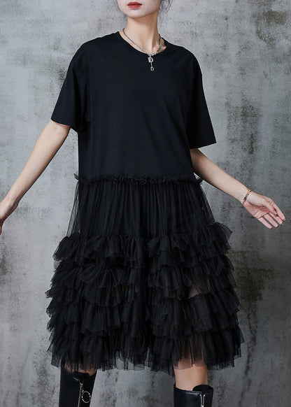 Black Oversized Patchwork Cotton Dresses Summer