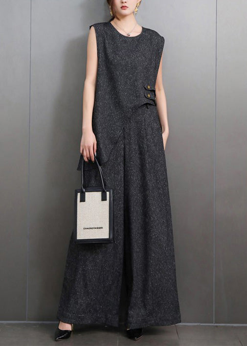 French Navy Asymmetrical Design Denim Two-piece Set Sleeveless
