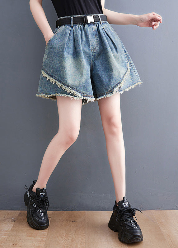 Blue Patchwork High Waist Denim Shorts Summer